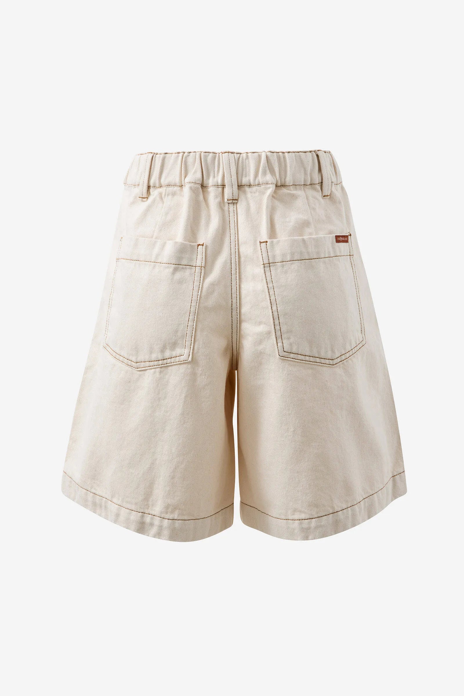 CERES LIFE SYLVIE LONGLINE PLEAT DENIM SHORT - NATURAL ECRU