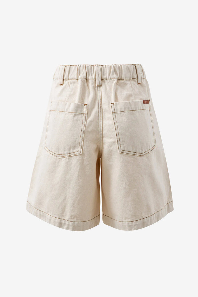 Load image into Gallery viewer, CERES LIFE SYLVIE LONGLINE PLEAT DENIM SHORT - NATURAL ECRU