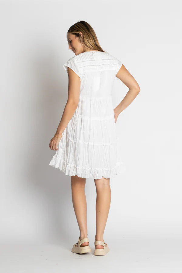 LULALIFE SHAYNA TIERED COTTON DRESS - WHITE