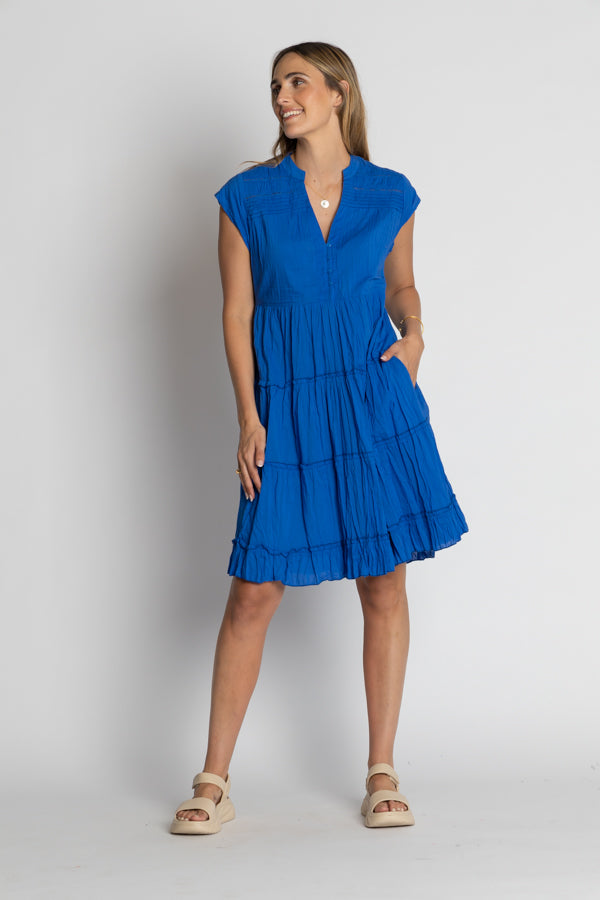 LULALIFE SHAYNA TIERED COTTON DRESS - OCEAN