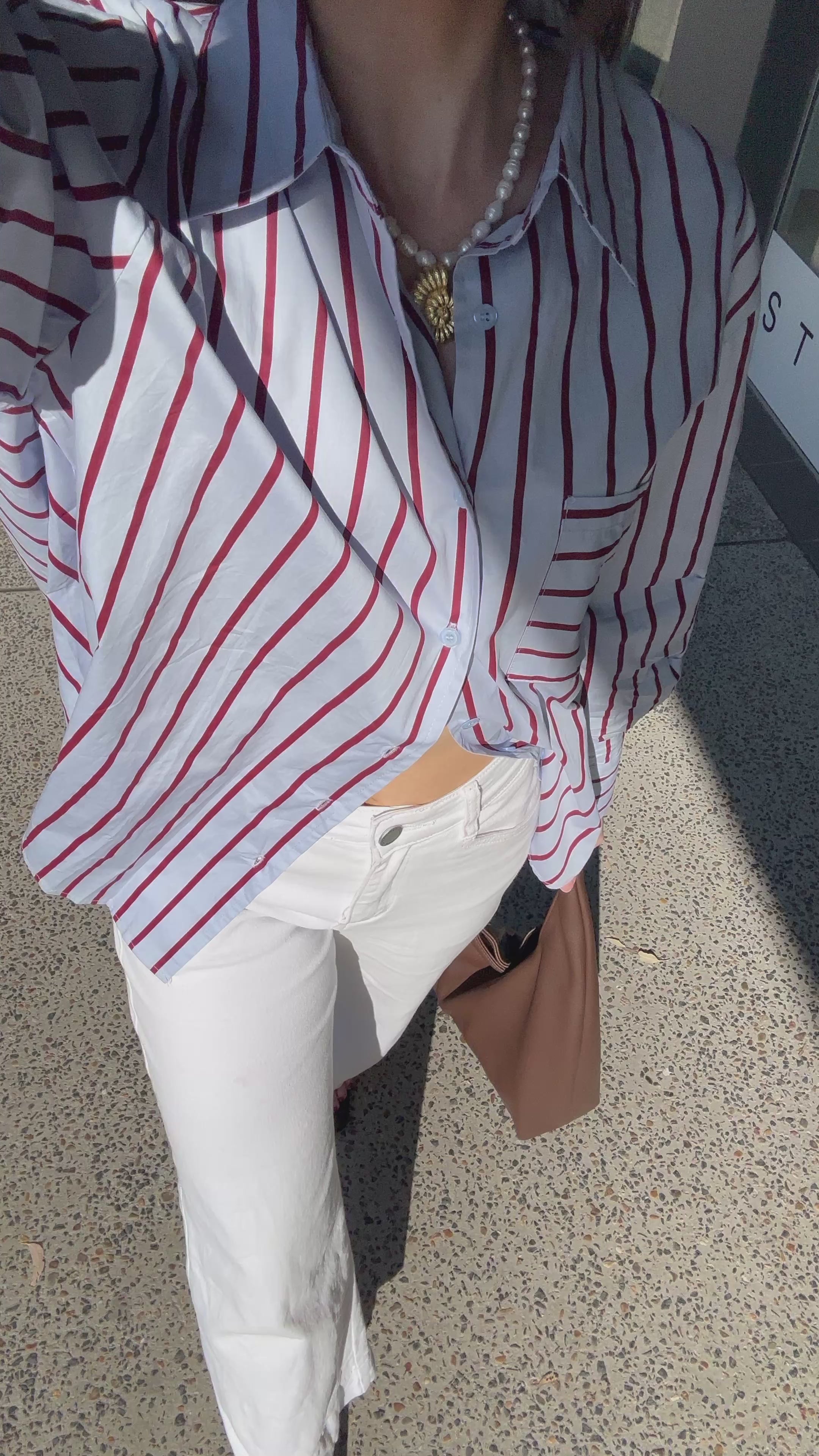 ZANA BUTTON THROUGH SHIRT - BLUE & BURGUNDY