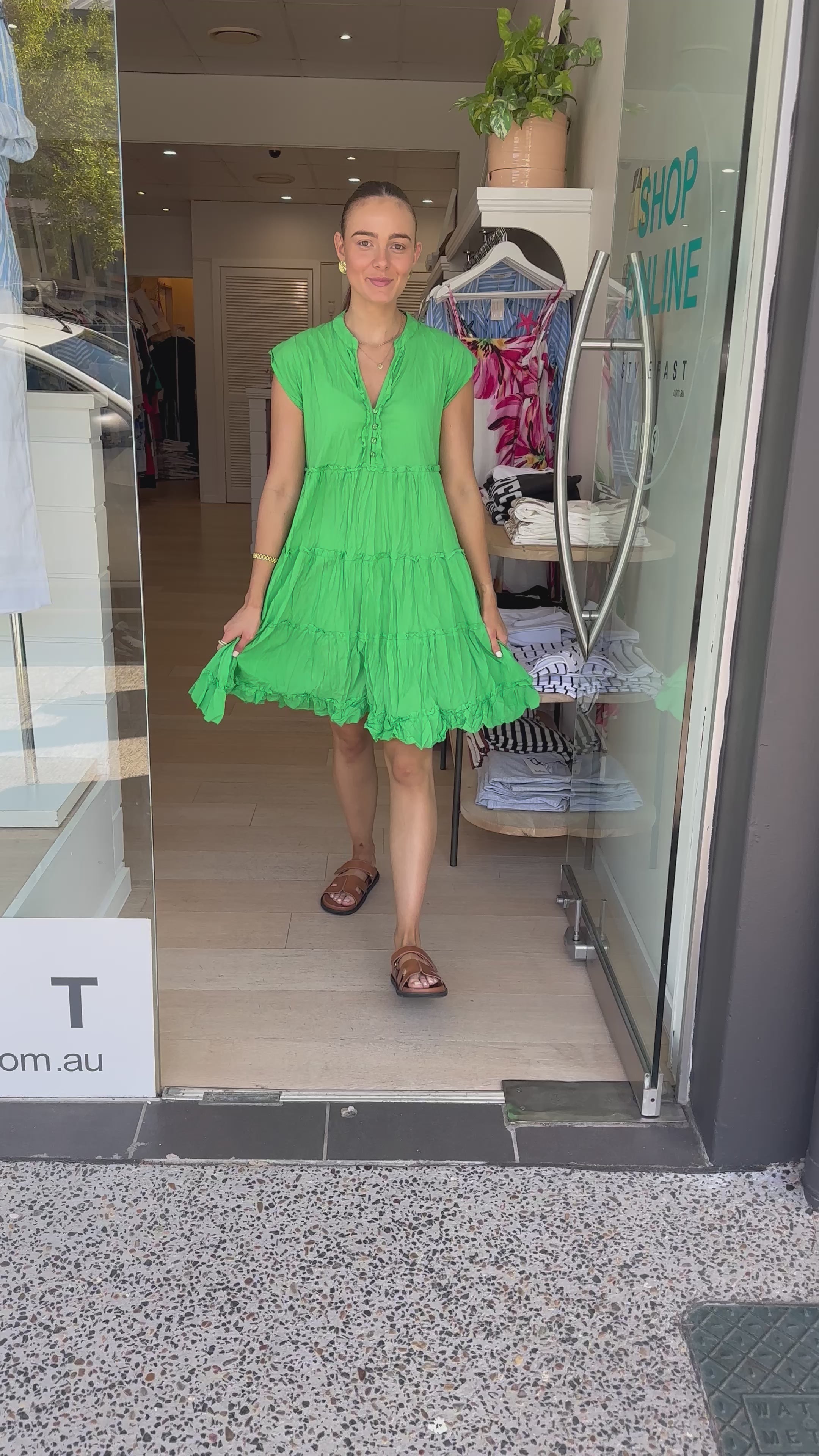 LULALIFE GWEN TIERED DRESS - GREEN