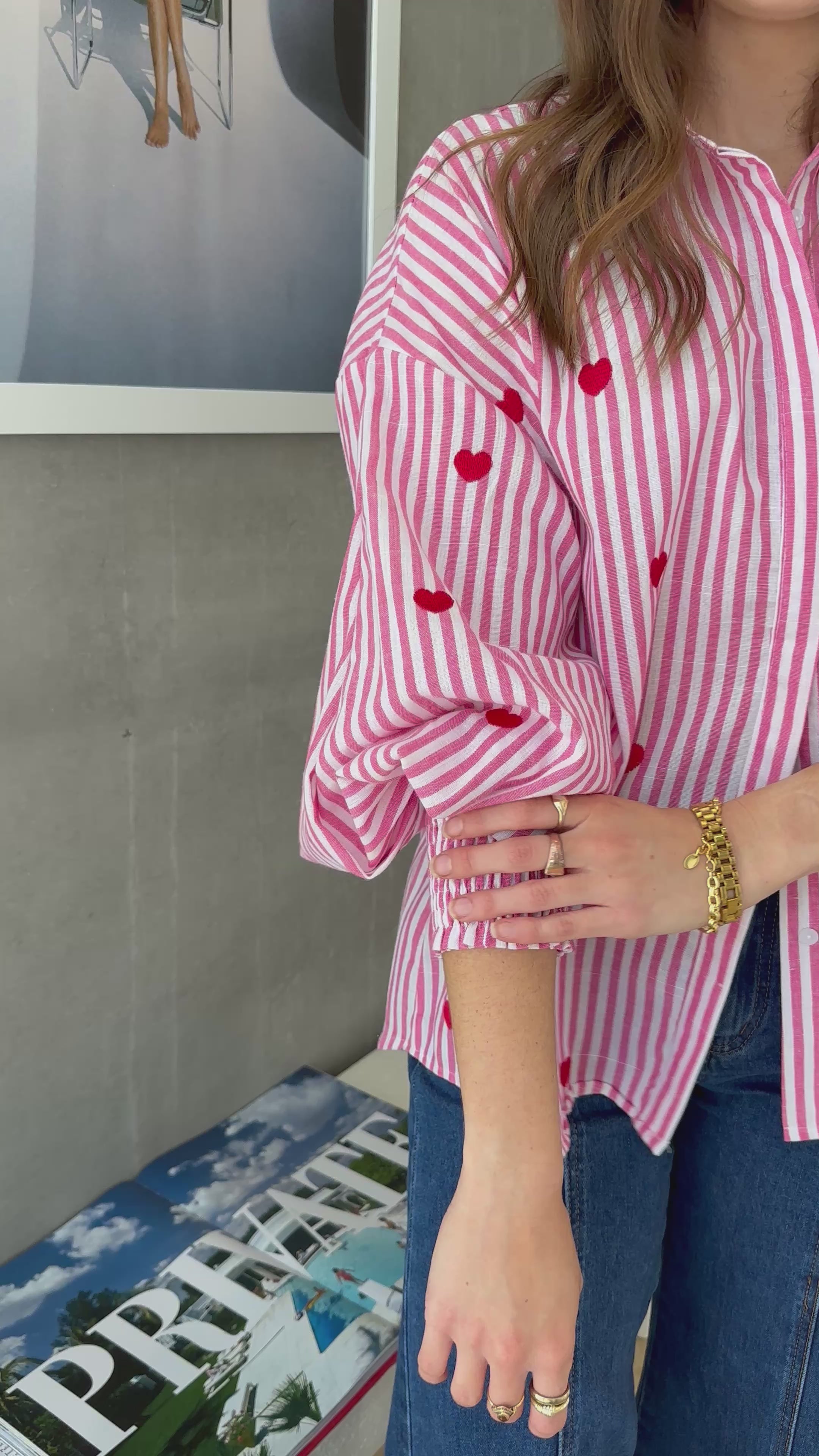 CARRIE BUTTON THROUGH BLOUSE - PINK STRIPE