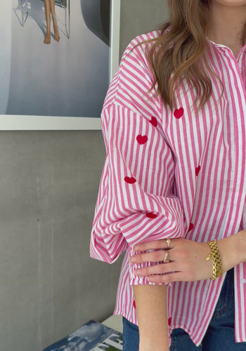 CARRIE BUTTON THROUGH BLOUSE - PINK STRIPE