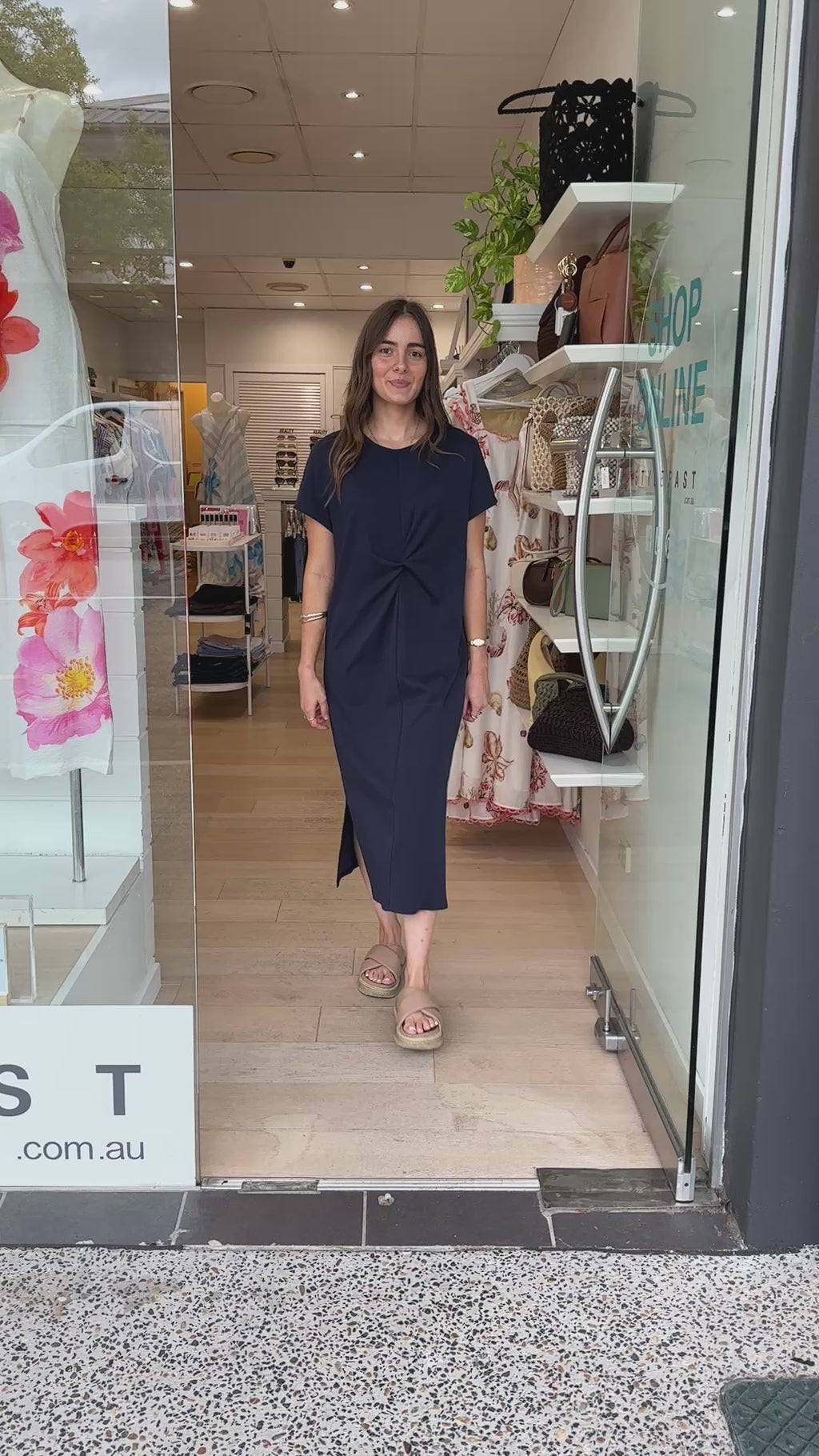 ELLIE FRONT TWIST TEE SHIRT DRESS - NAVY