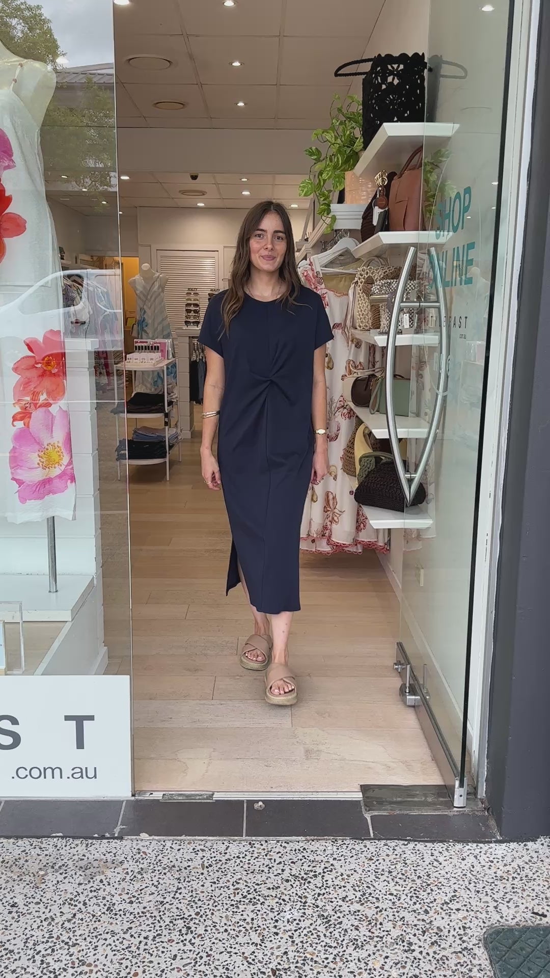 ELLIE FRONT TWIST TEE SHIRT DRESS - NAVY