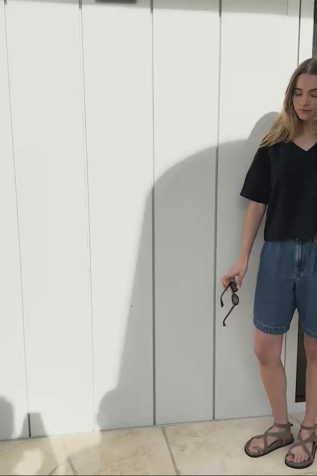 CERES LIFE SYLVIE LONGLINE PLEAT DENIM SHORT - FRESH INDIDO