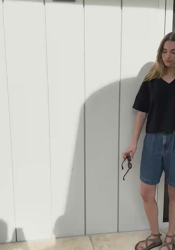 CERES LIFE SYLVIE LONGLINE PLEAT DENIM SHORT - FRESH INDIDO