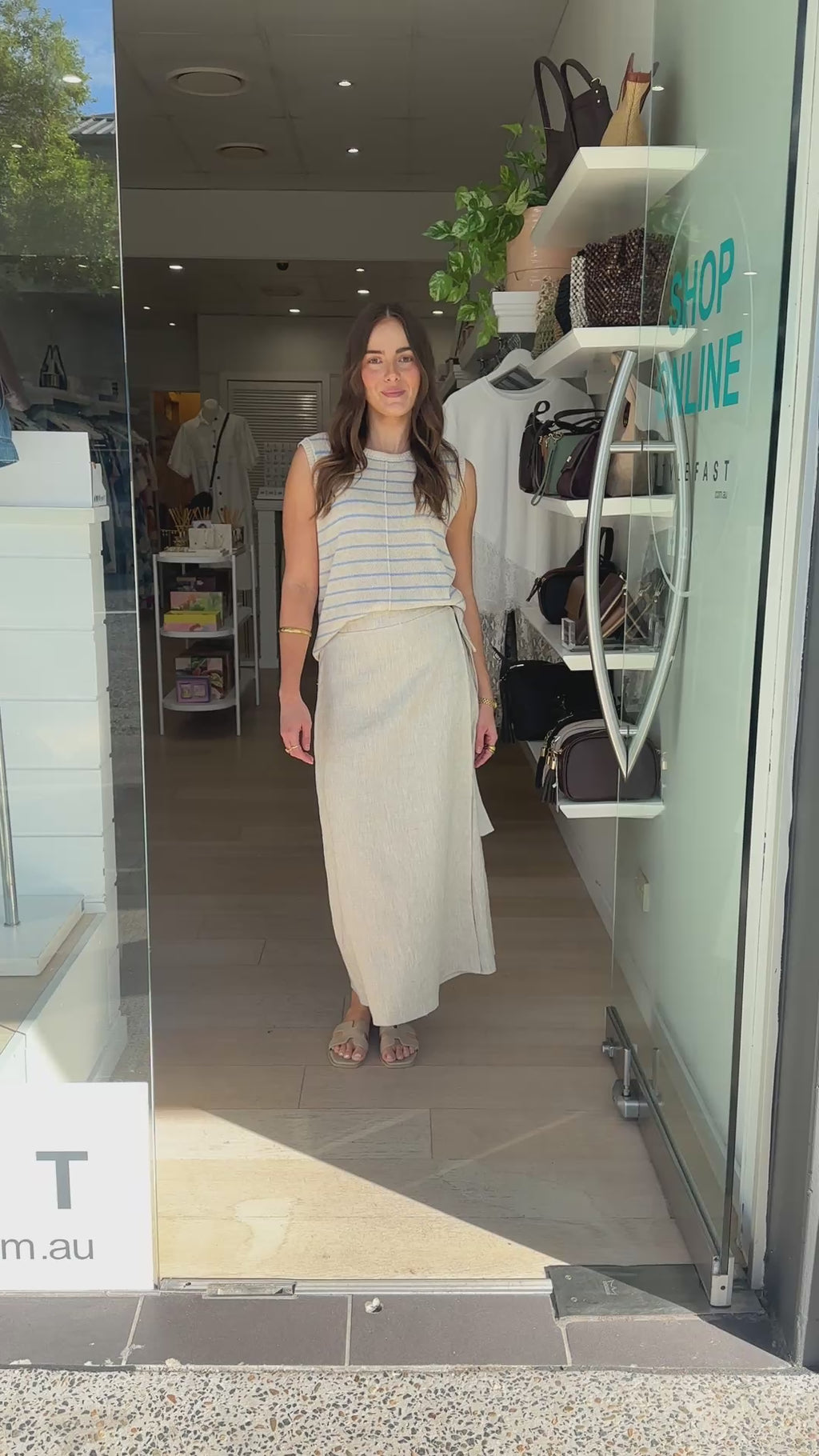 ZARA LOOSE KNITTED TANK - OATMEAL/BLUE STRIPE