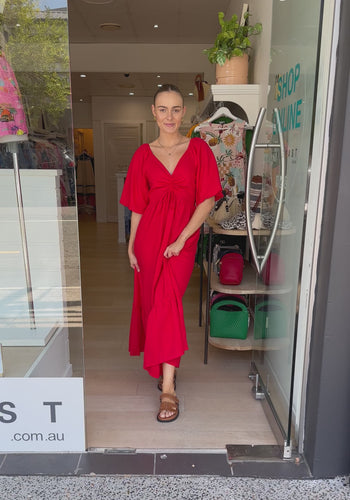 RHIANNON DRAWSTRING BUST MAXI - RED