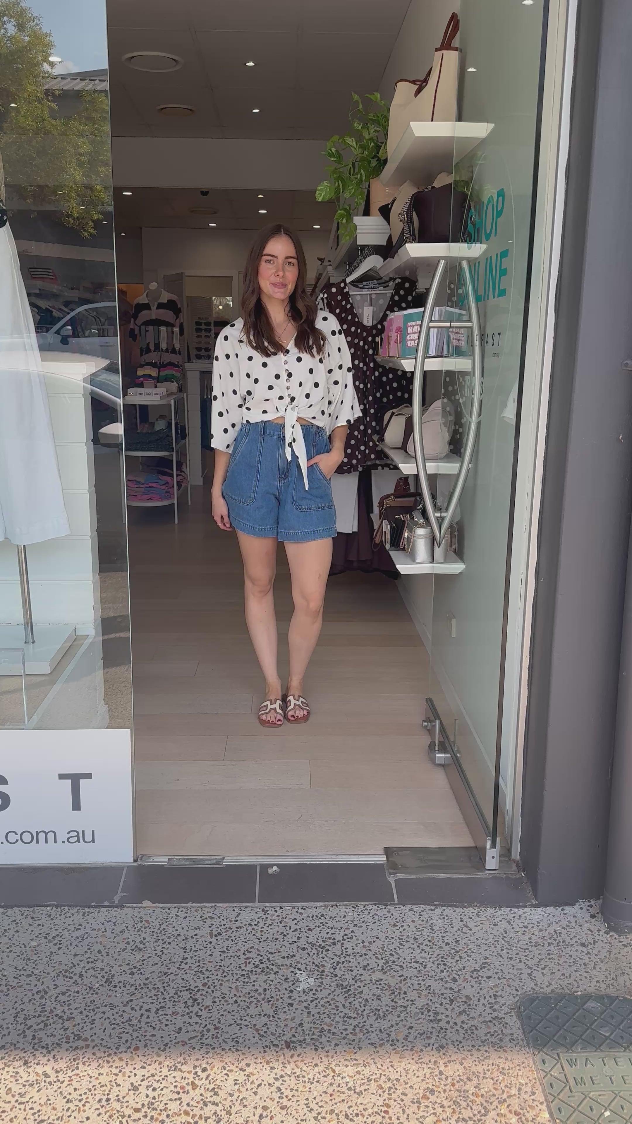 SCOUT TIE BLOUSE - BLACK & WHITE SPOT