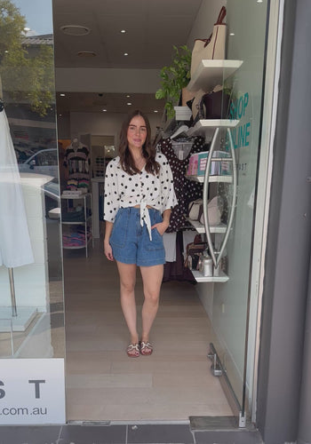 SCOUT TIE BLOUSE - BLACK & WHITE SPOT
