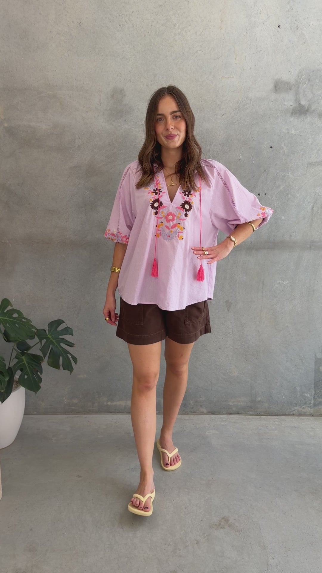 POSIE EMBROIDERED BLOUSE - LILAC