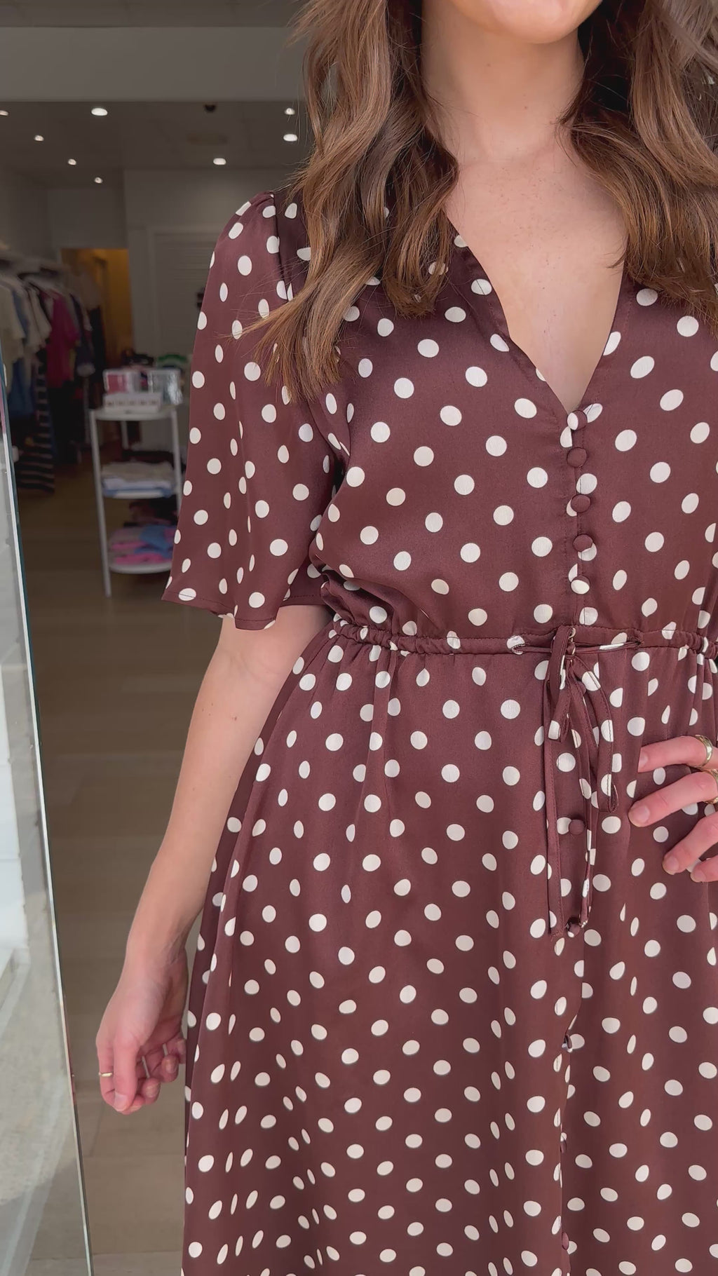 FEATHER + NOISE JACKIE DRESS - CHOC/CREAM SPOT