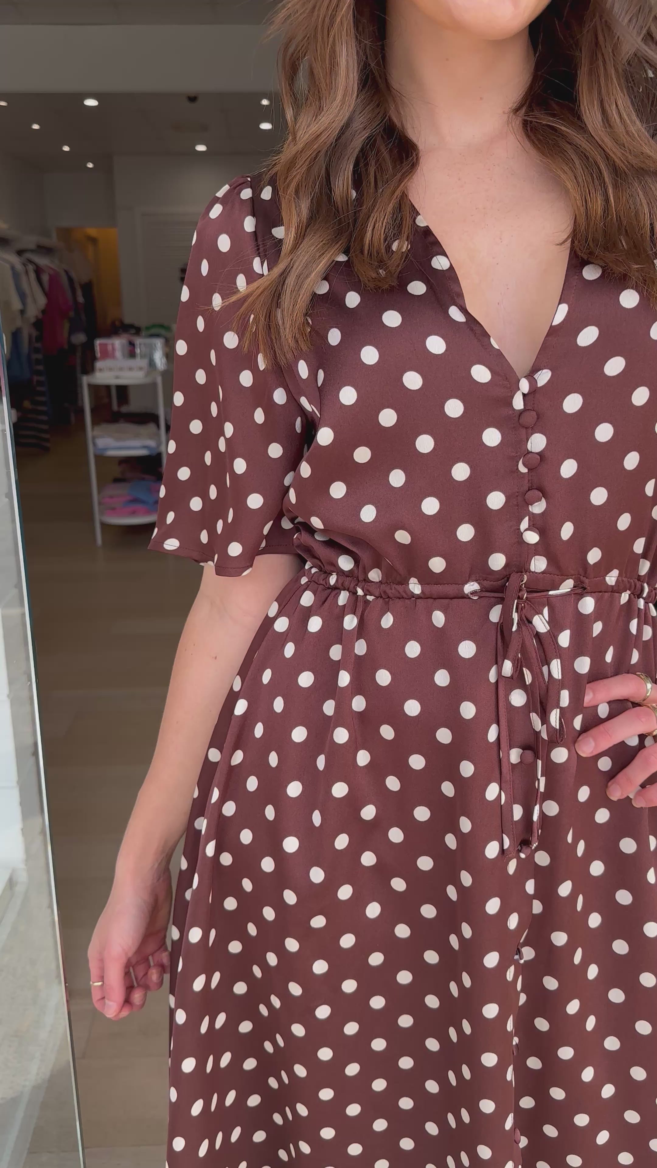 FEATHER + NOISE JACKIE DRESS - CHOC/CREAM SPOT