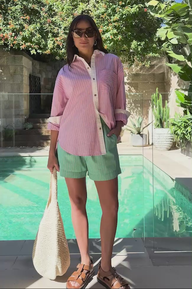 CERES LIFE COTTON MILA SHORT - ZESTY GREEN STRIPE