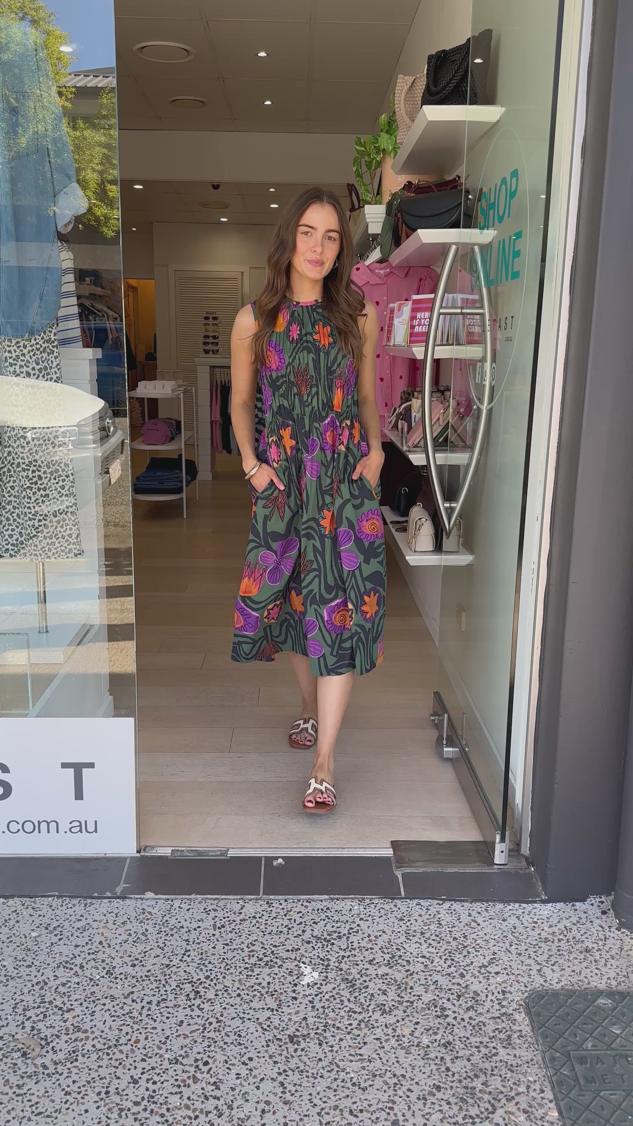ITAMI MACHALA COTTON RUCHED DRESS - KHAKI PRINT