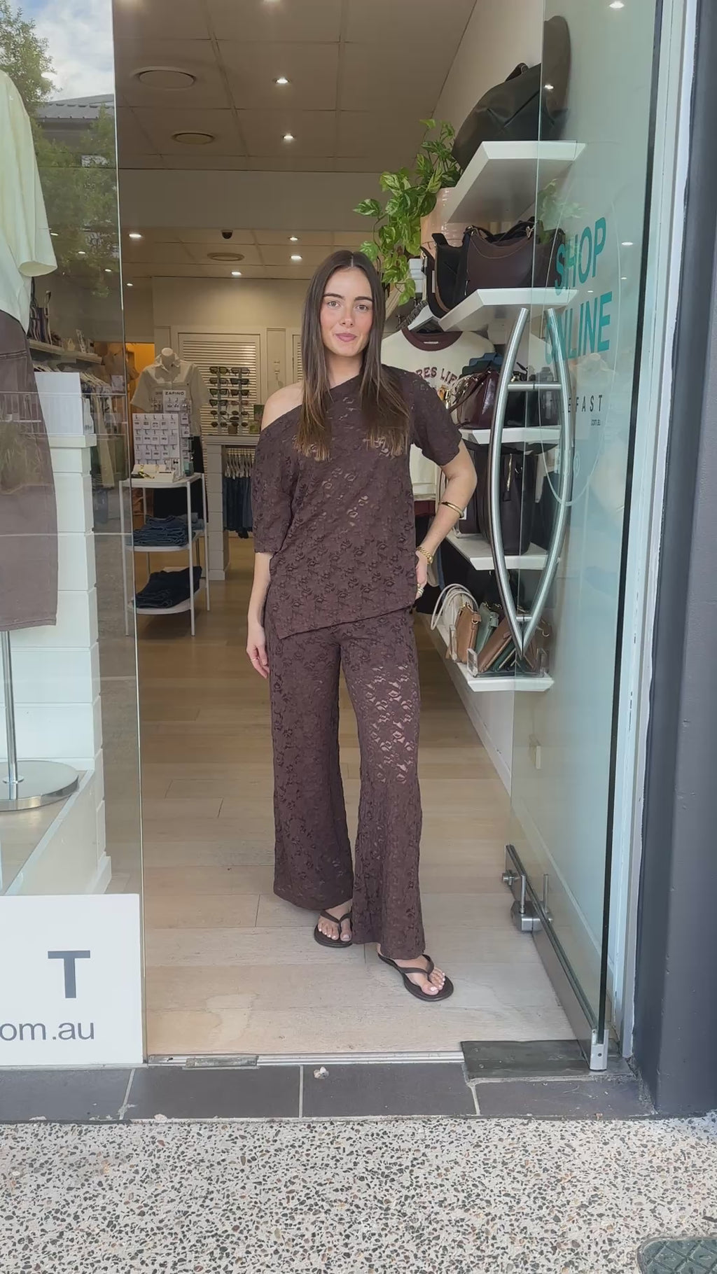 WREN OFF SHOULDER LACE TOP - CHOCOLATE