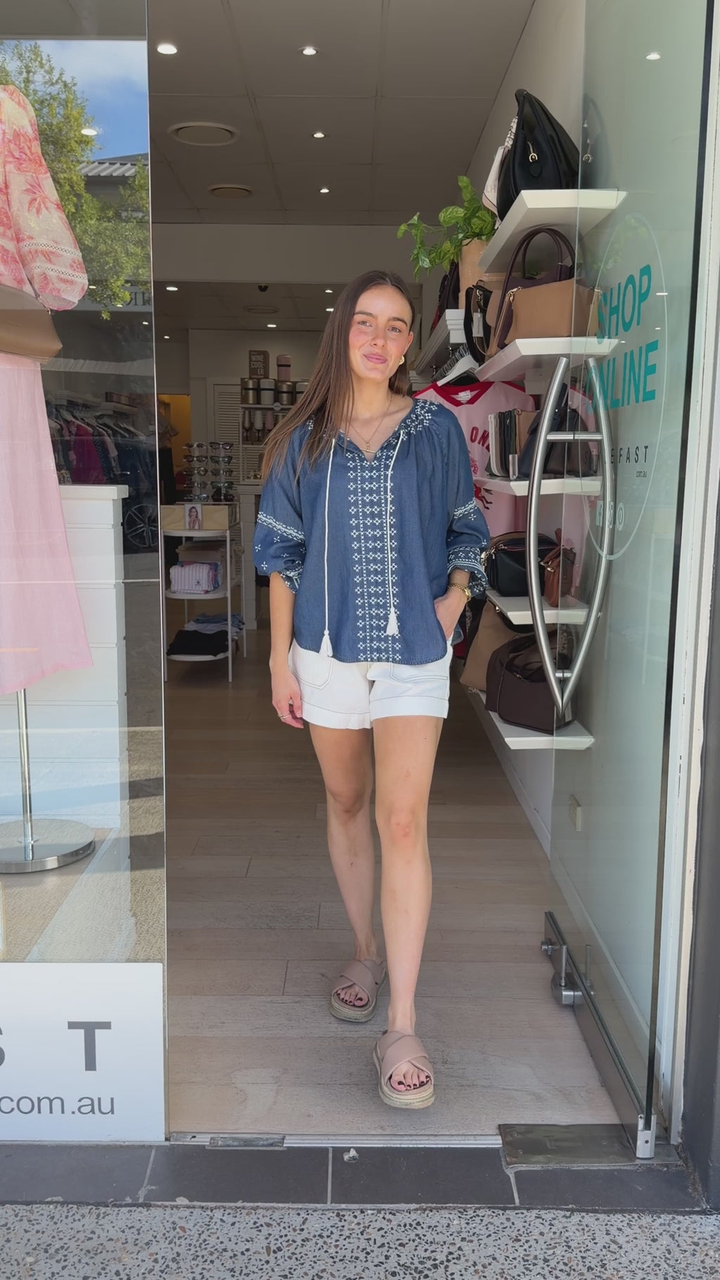 AMELIE EMBROIDERY BLOUSE - CHAMBRAY