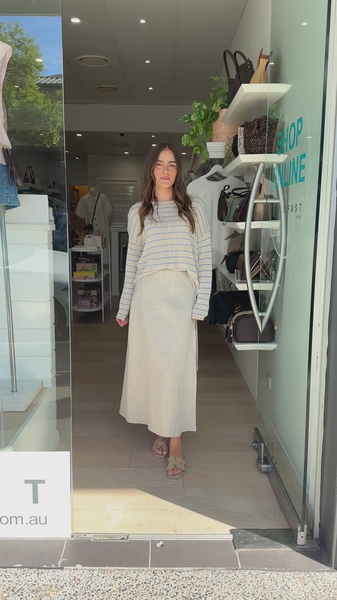 INDI LIGHTWEIGHT L/S KNIT TOP - OATMEAL/BLUE STRIPE