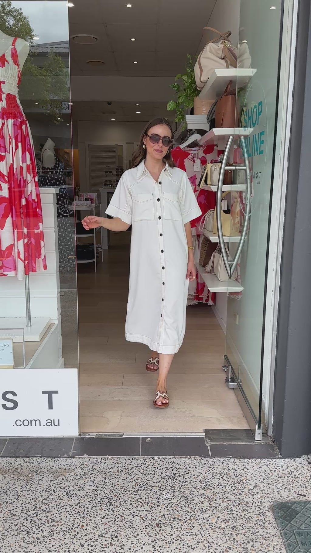 CERES LIFE AVA YOKE DETAIL MIDI DRESS - ECRU