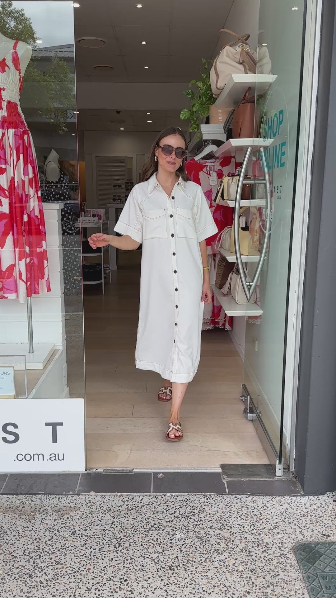 CERES LIFE AVA YOKE DETAIL MIDI DRESS - ECRU