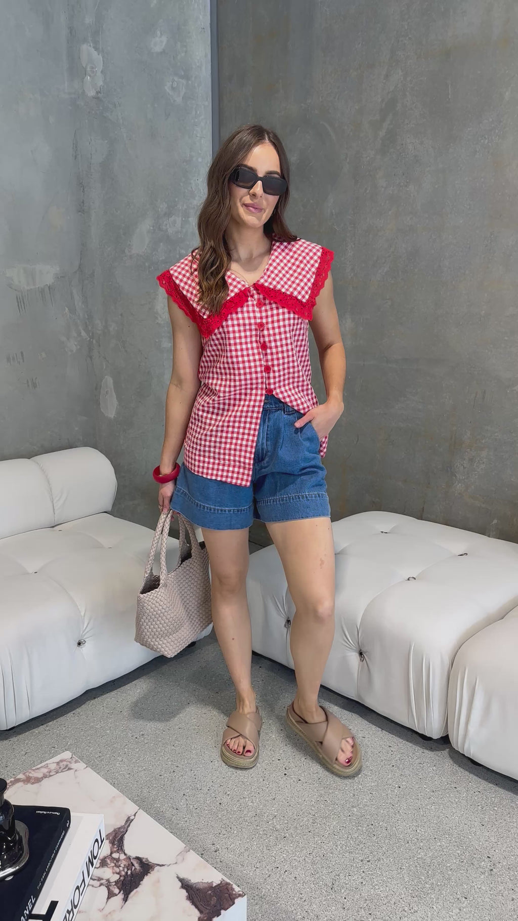 ABIGAIL PETER PAN COLLAR TOP - RED GINGHAM