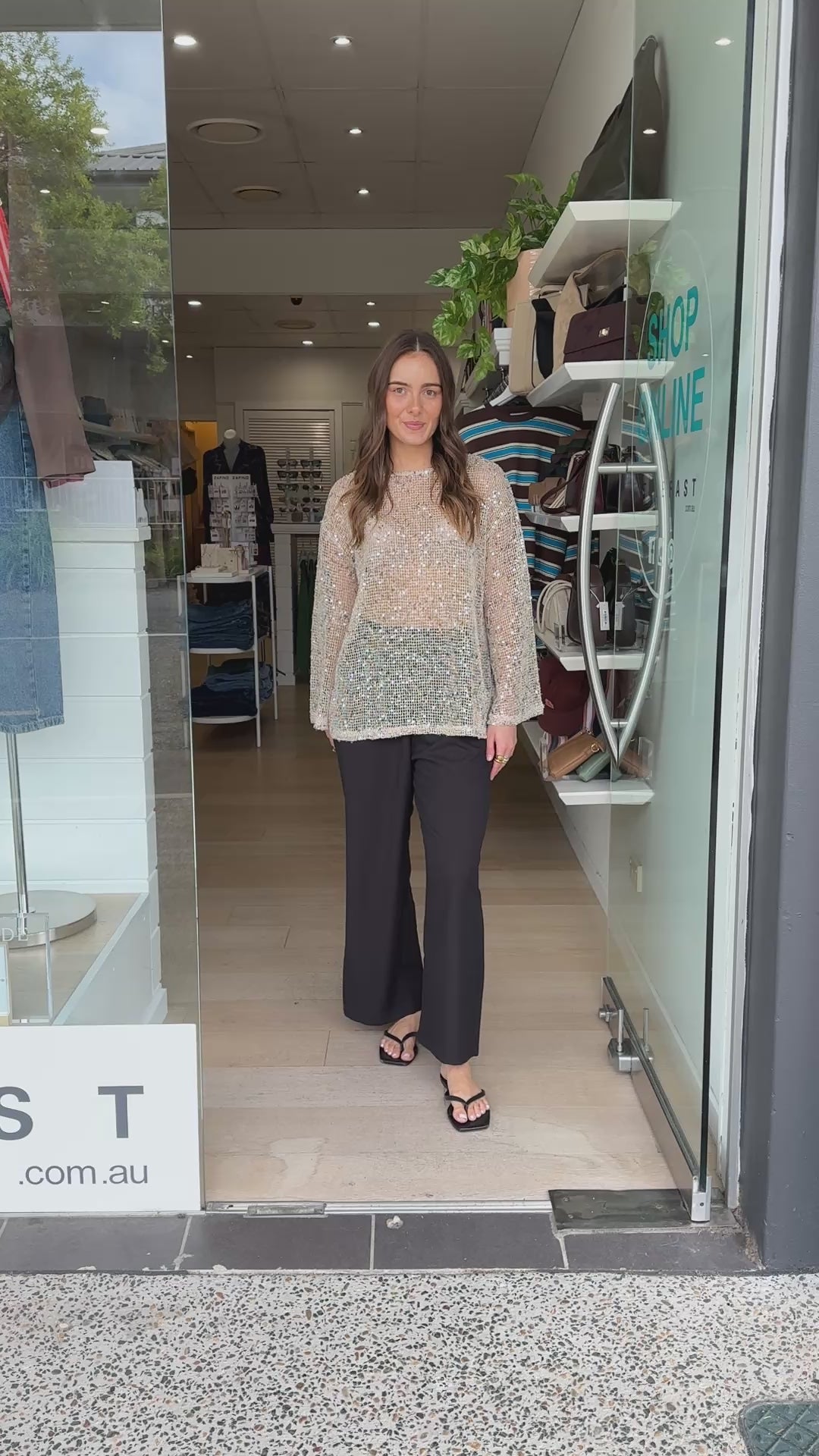 JADE SEQUIN LONG SLEEVE  - BEIGE