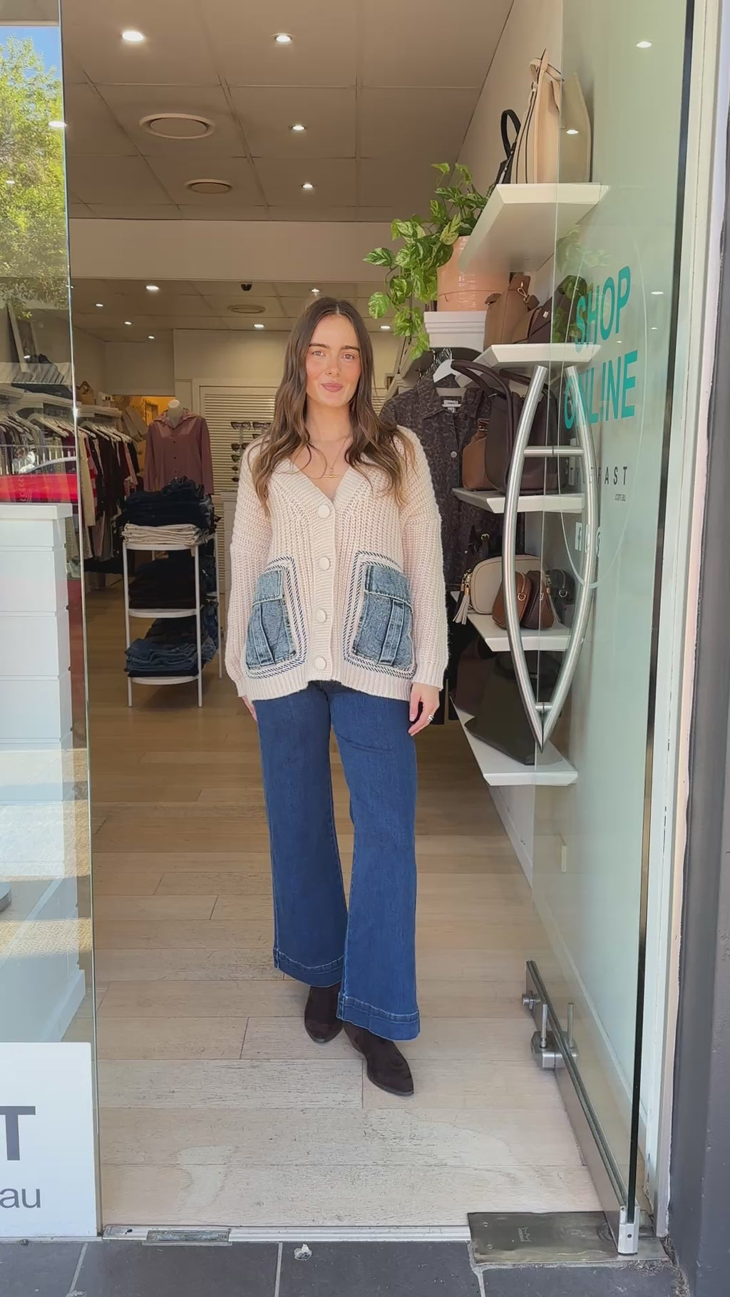 ZOLA JEAN DETAIL KNIT CARDI - CREAM/DENIM