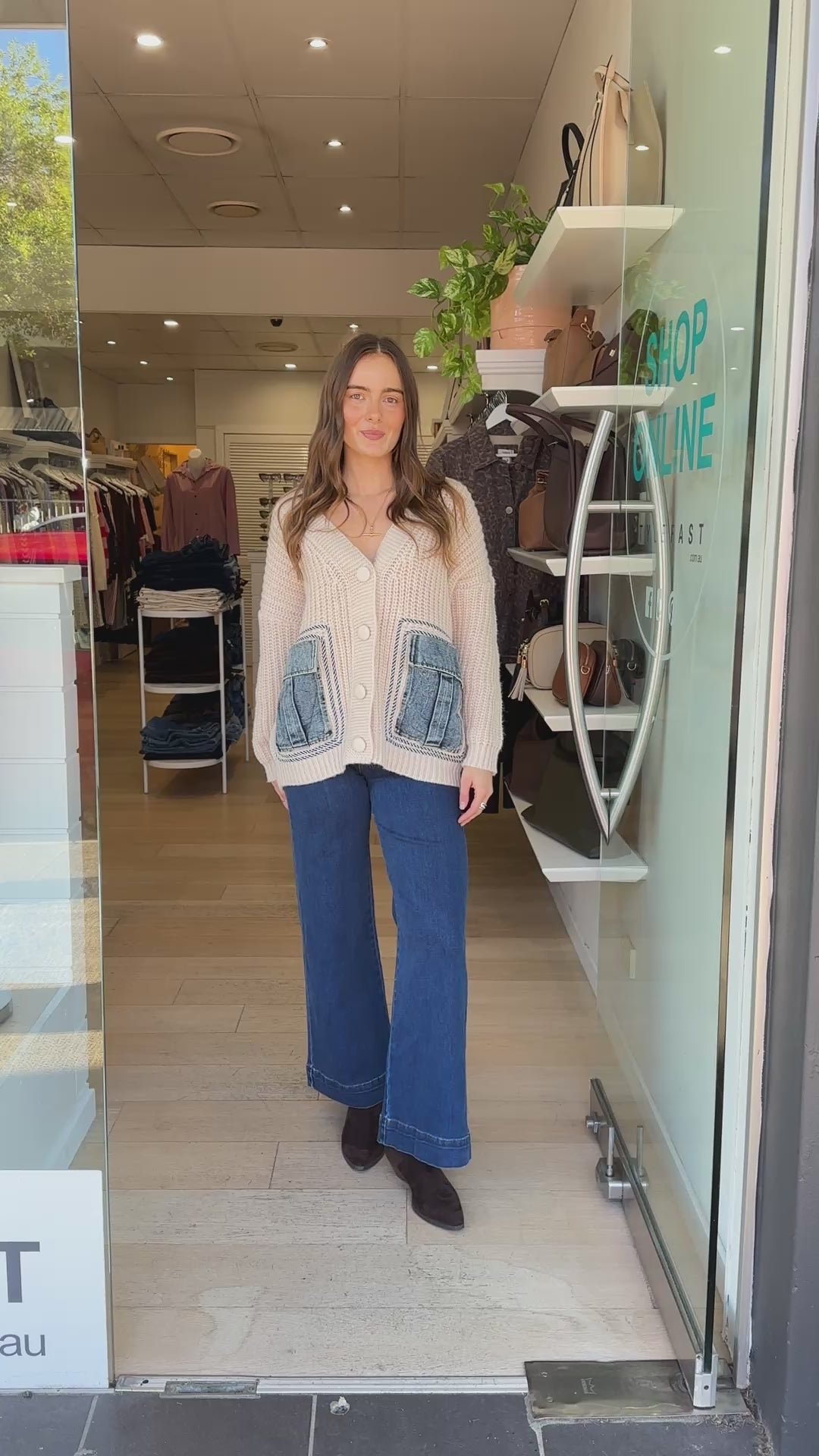 ZOLA JEAN DETAIL KNIT CARDI - CREAM/DENIM