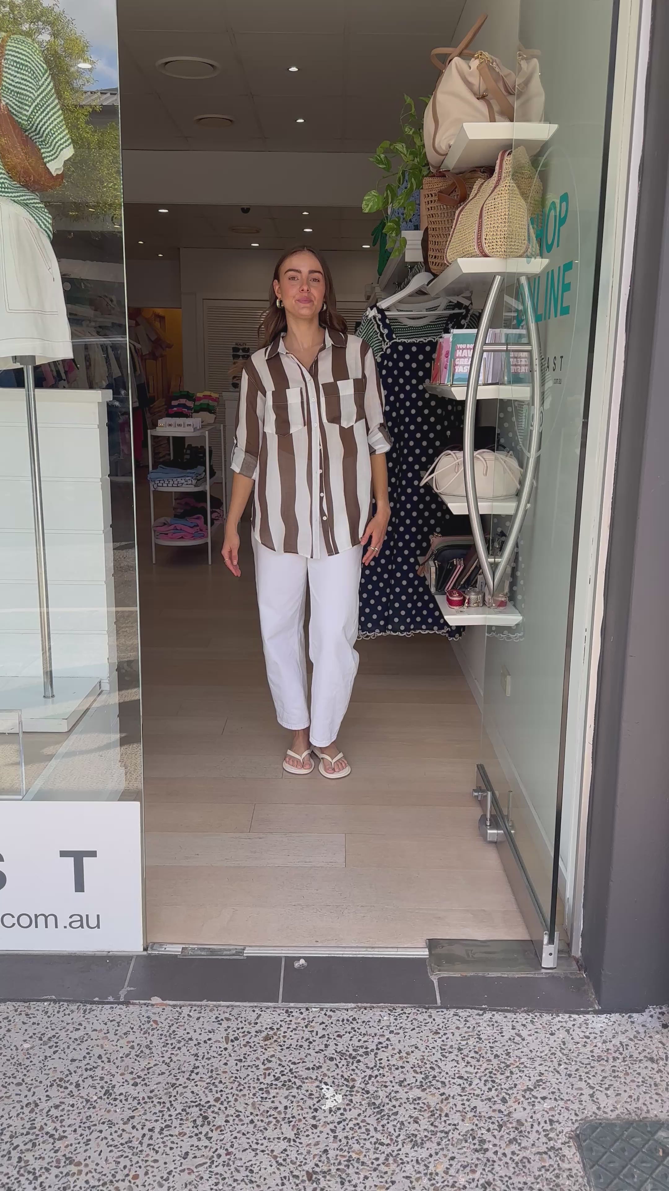 SHAE BUTTON THROUGH SHIRT - CHOCOLATE & WHITE STRIPE