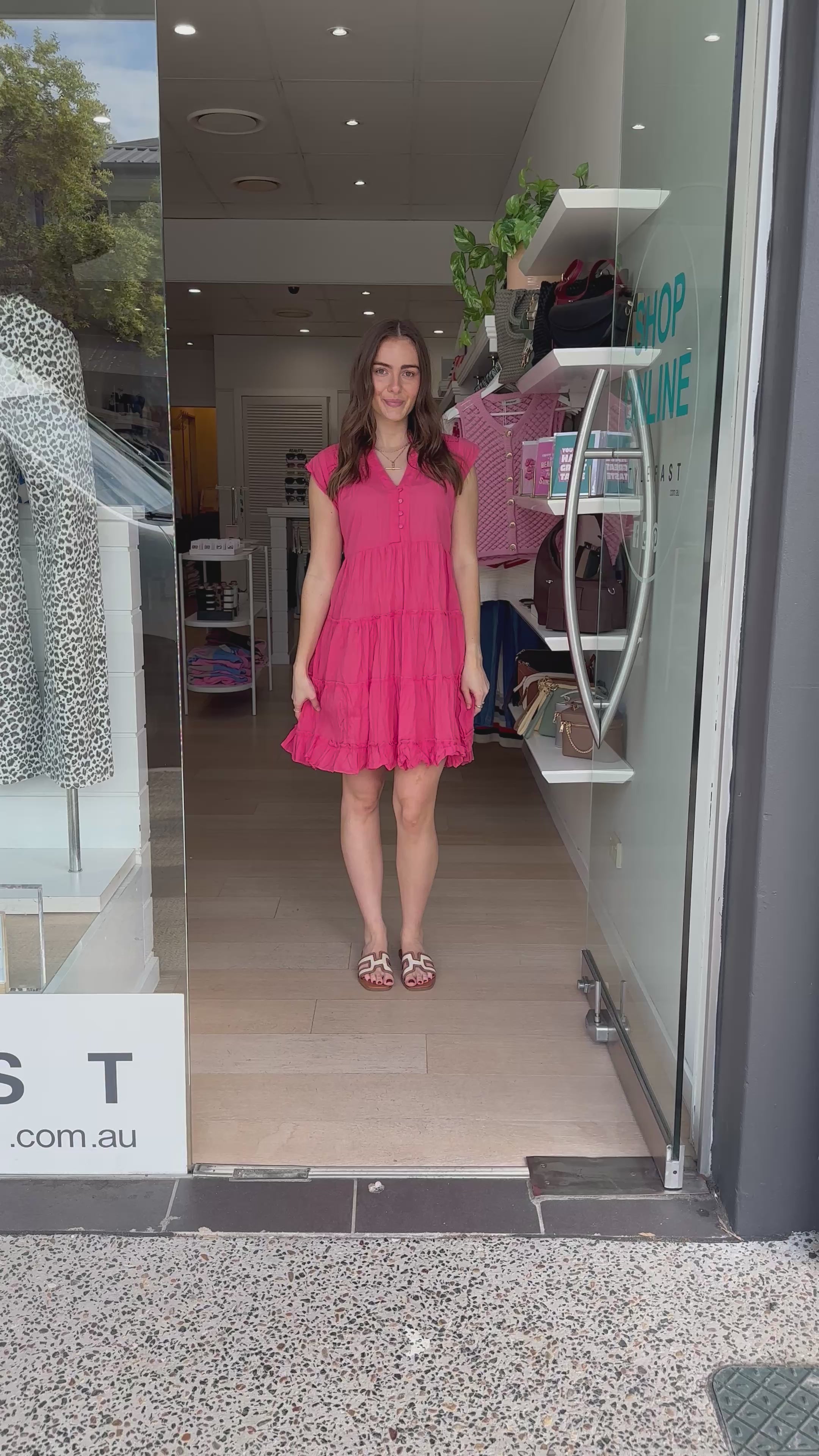 LULALIFE SHAYNA TIERED COTTON DRESS - GERANIUM