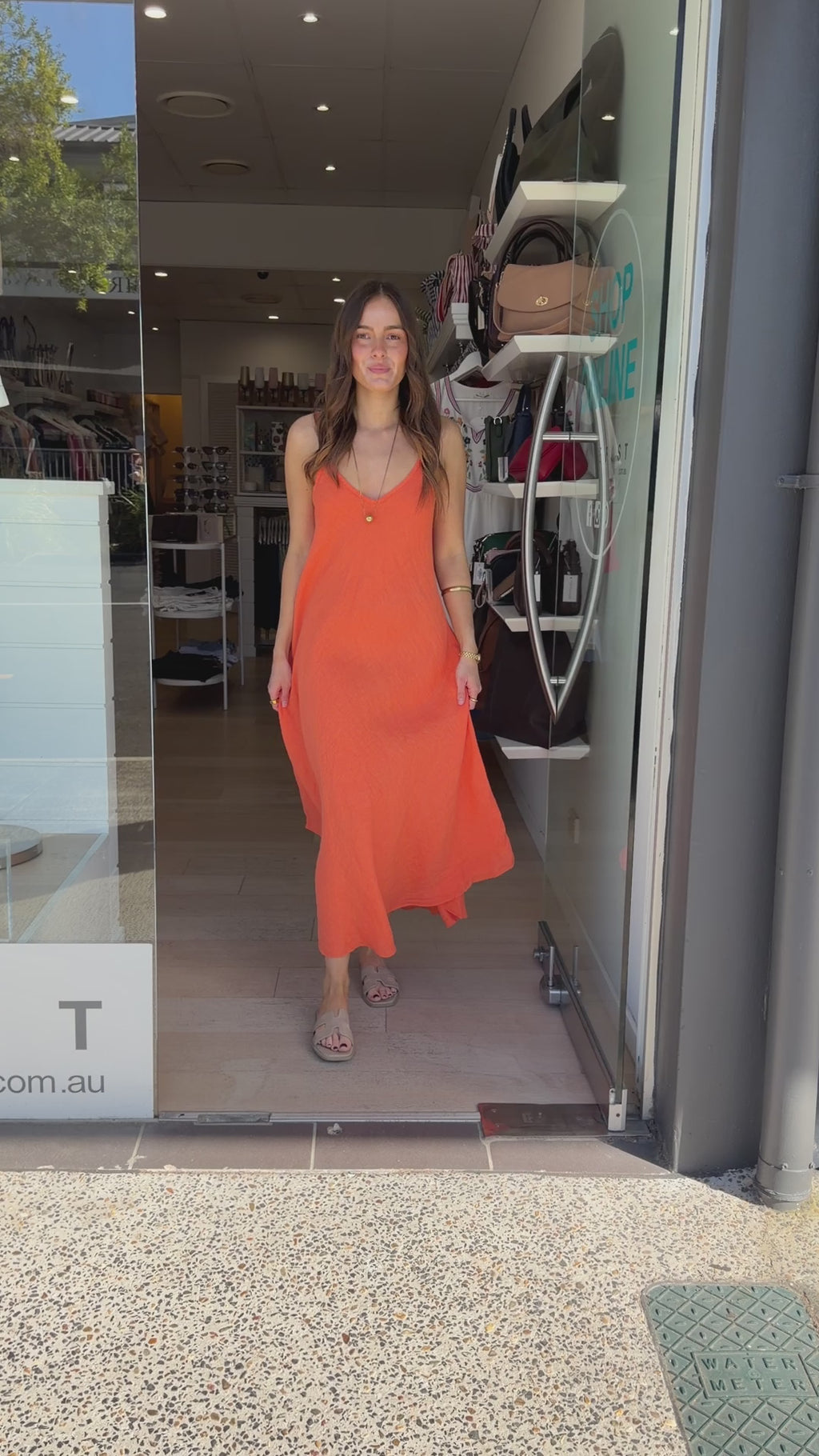 GINA LINEN SLIP DRESS - ORANGE