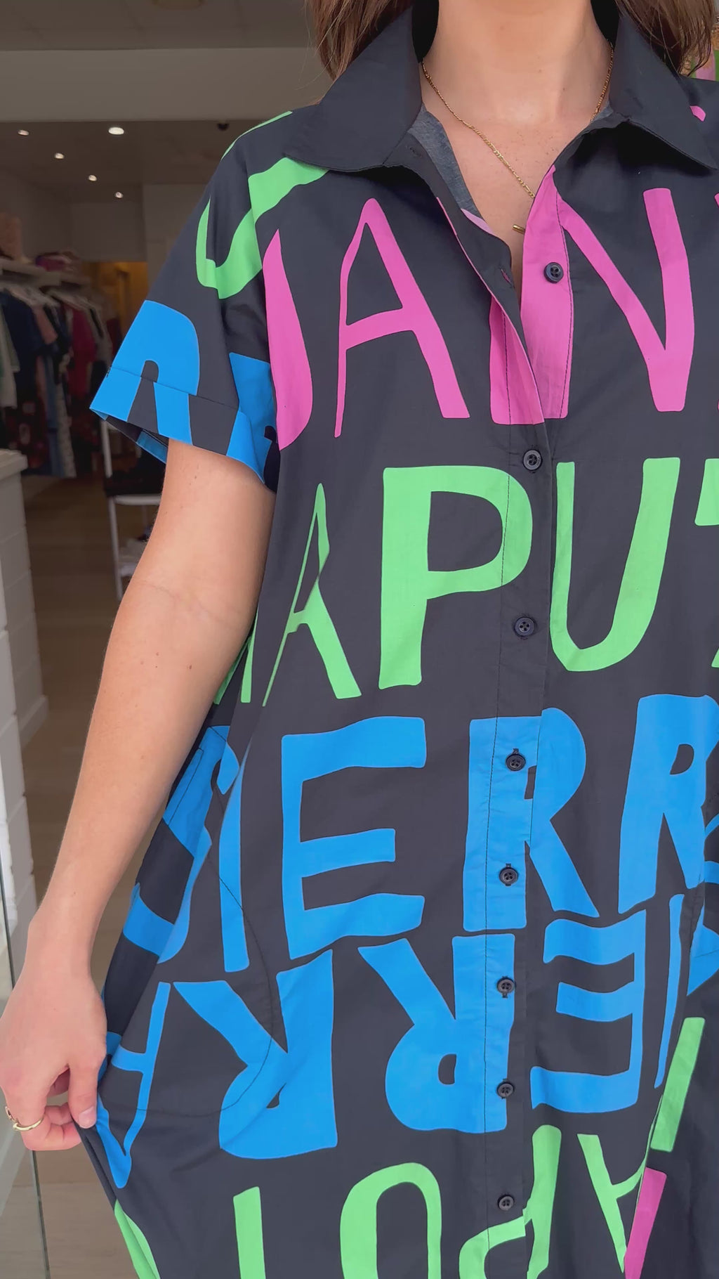 ITAMI SIERRA BUTTON DRESS - NAVY PRINT