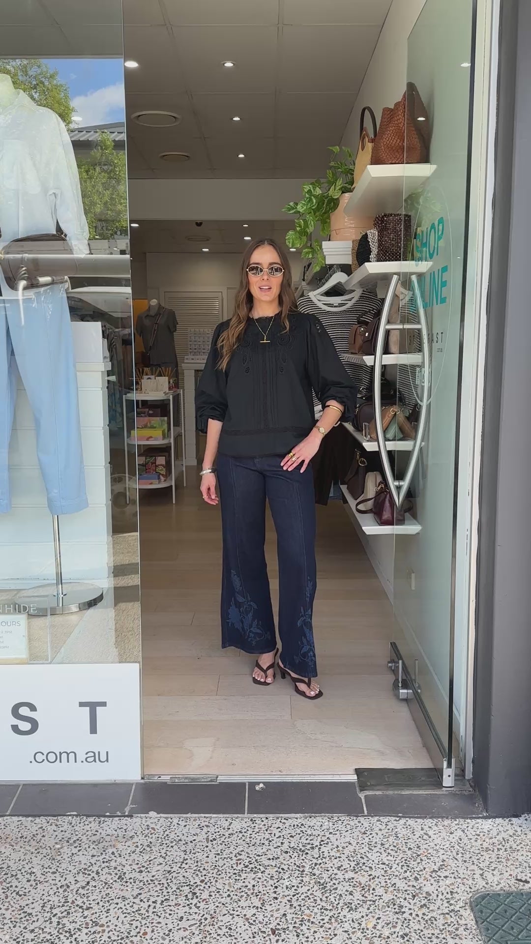 ADORNE LOU CUT OUT LACE TOP - BLACK