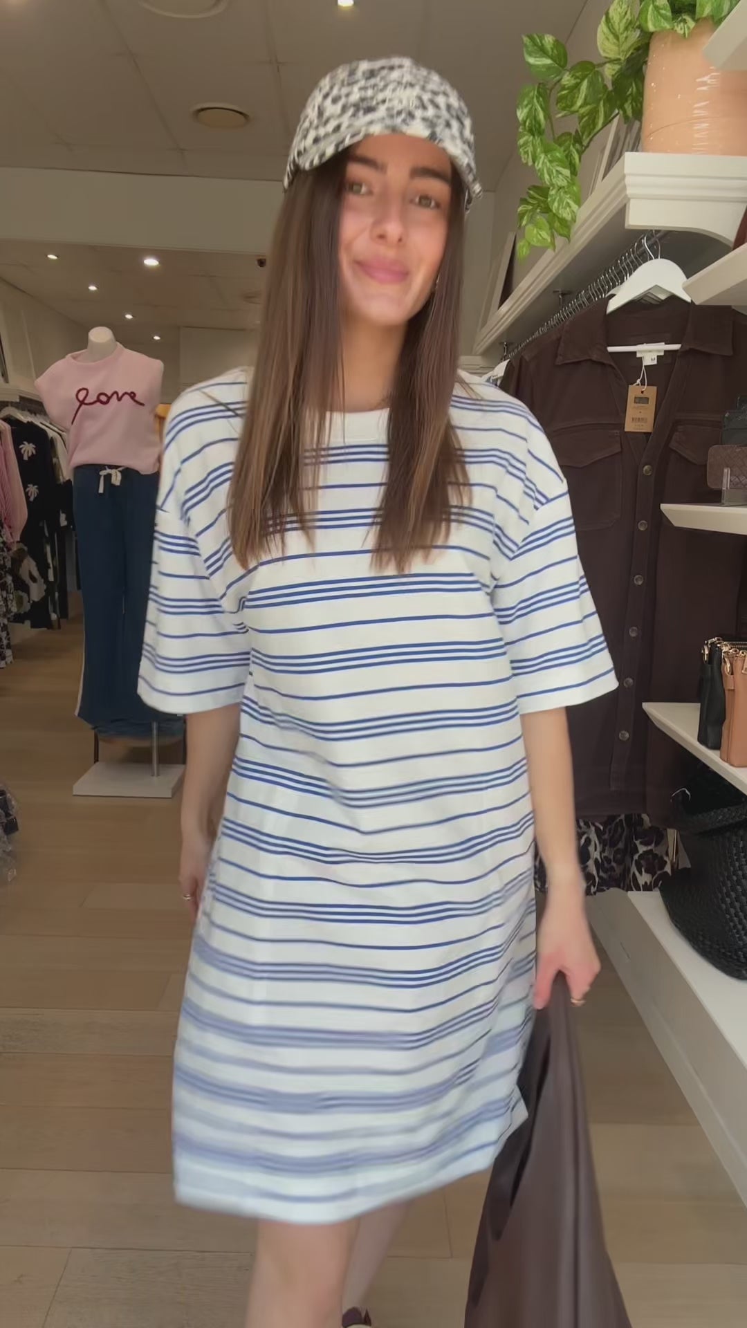 CERES LIFE CLEO MINI TERRY DRESS - WHITE & AZURE STRIPE