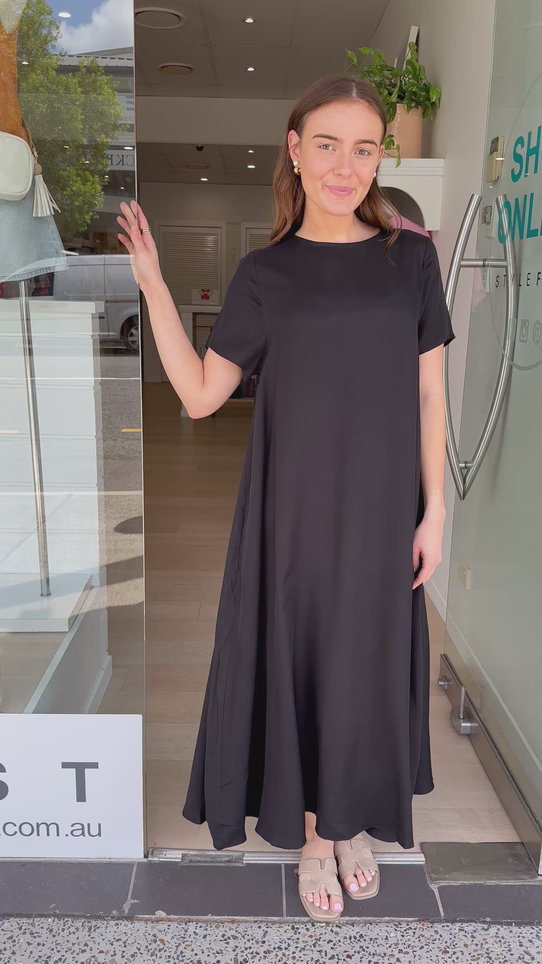 ADORNE ELISA A LINE CUPRO MAXI DRESS - BLACK