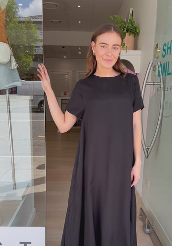 ADORNE ELISA A LINE CUPRO MAXI DRESS - BLACK