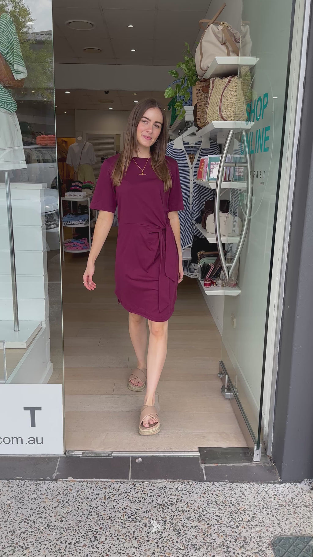 CERES LIFE AGNES TIE MINI TEE DRESS - POMEGRANTE