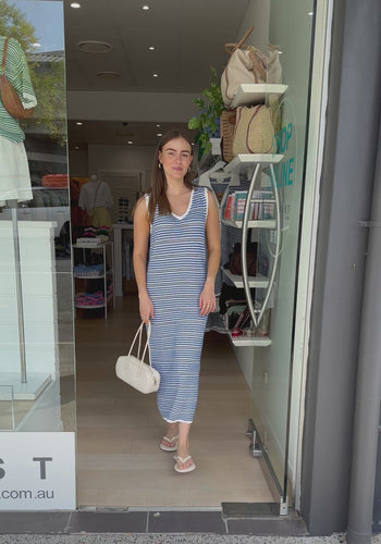 CERES LIFE NOVA KNIT MIDI TANK DRESS - SUMMER BLUE STRIPE