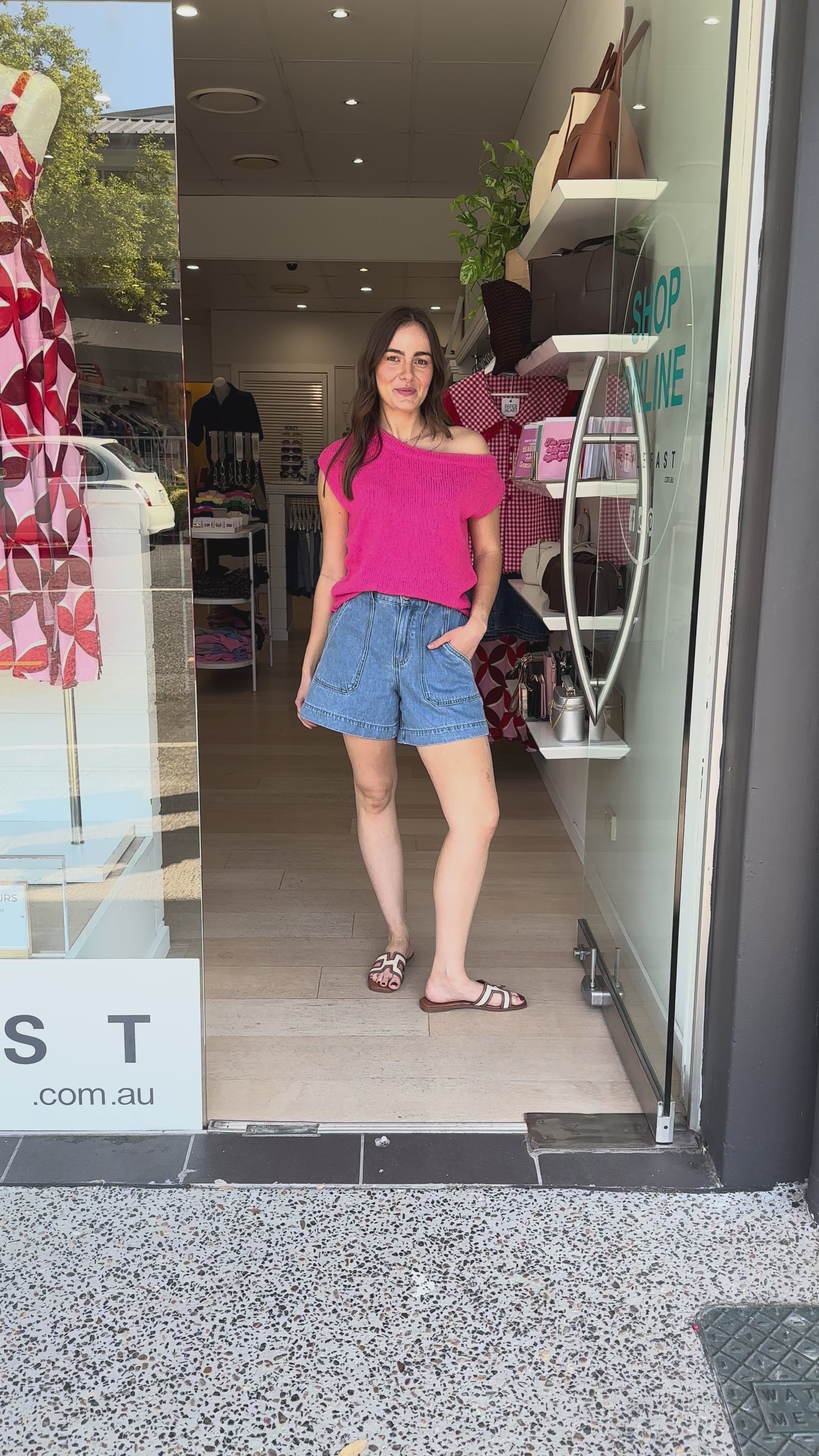 MADISON OFF THE SHOULDER KNIT TOP - HOT PINK