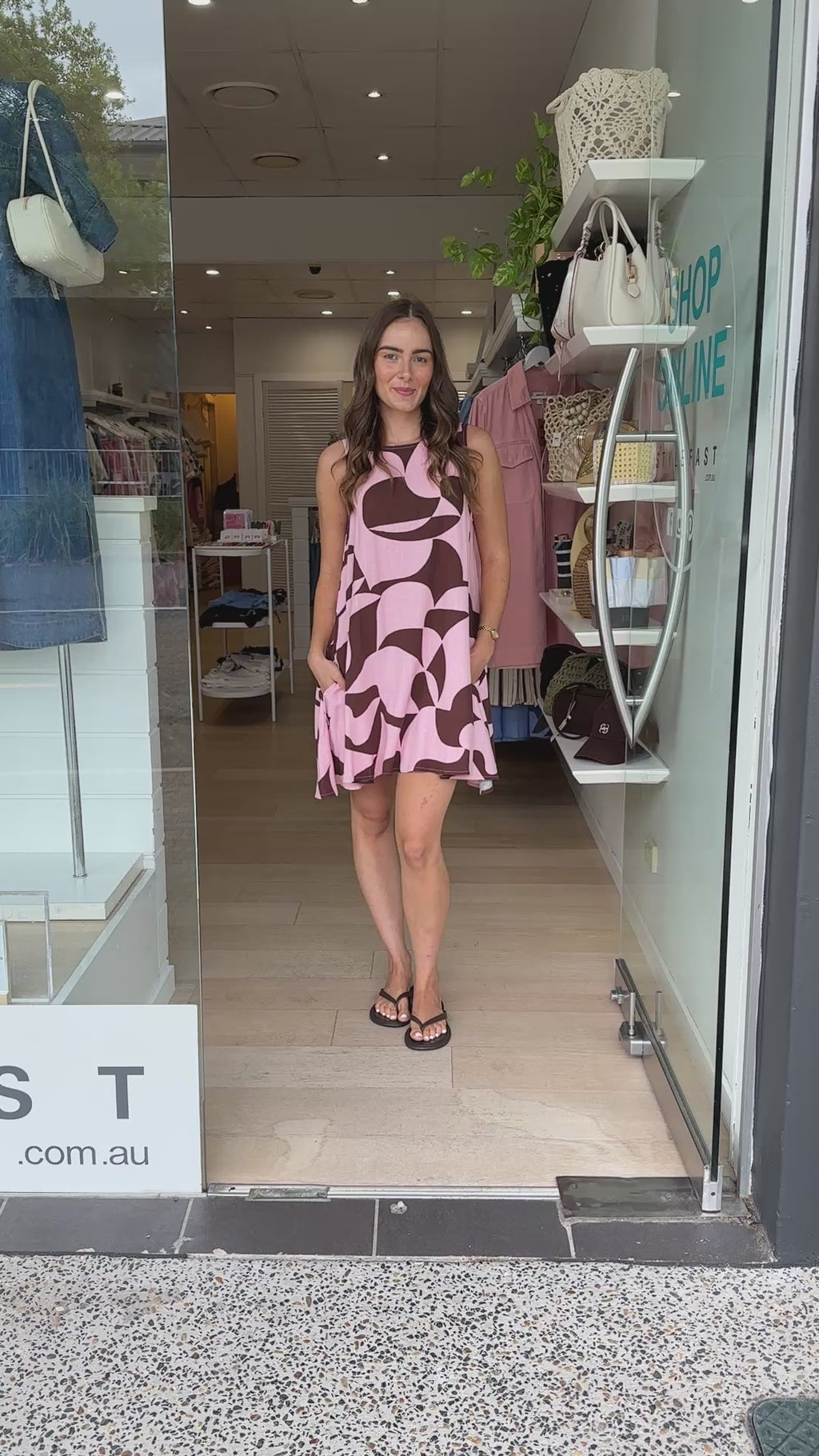 COCO MINI SHIFT DRESS - CHOCOLATE & PINK PRINT