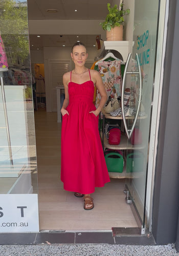 MIA SHIRRED MAXI DRESS - RED