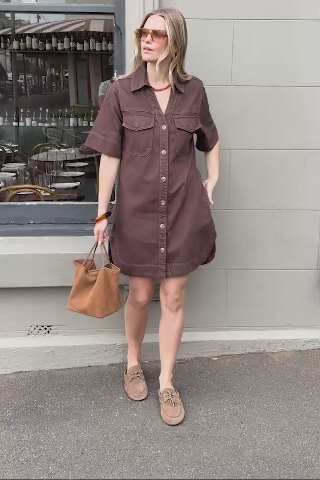 CERES LIFE BONNIE RELAXED SHIRTDRESS - CHOCOLATE
