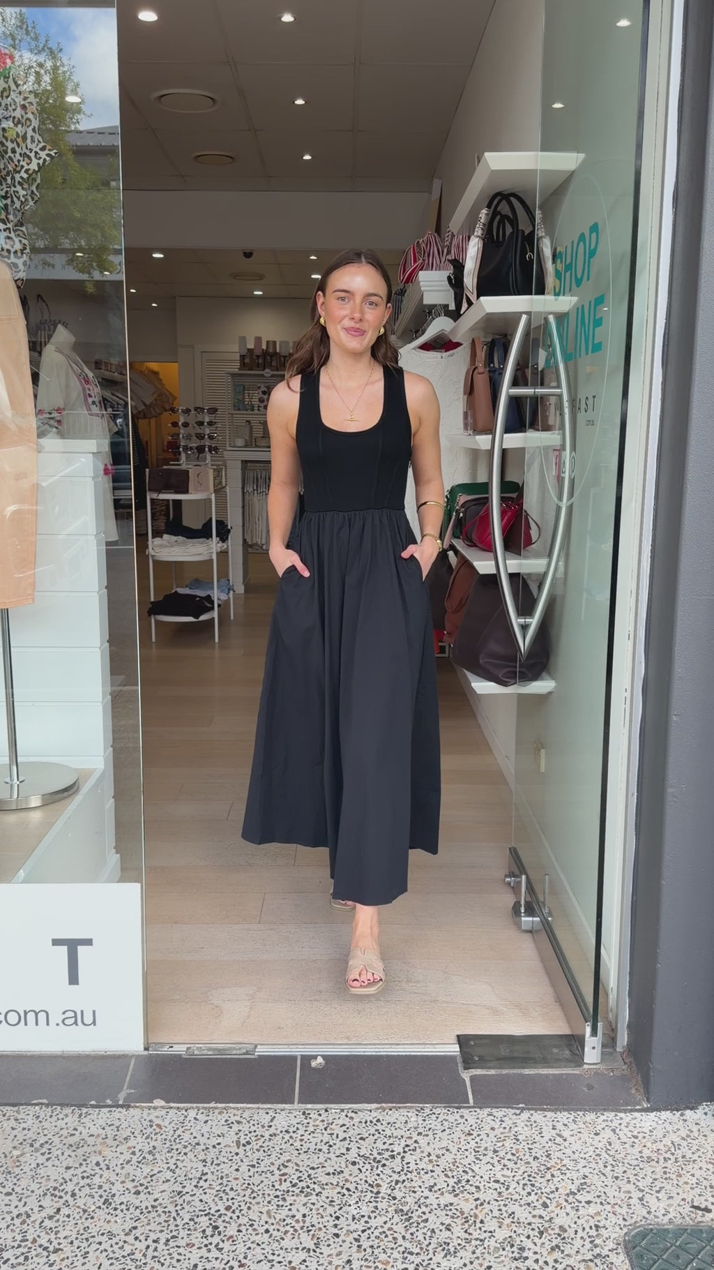 SIENNA FITTED BODICE MIDI DRESS - BLACK
