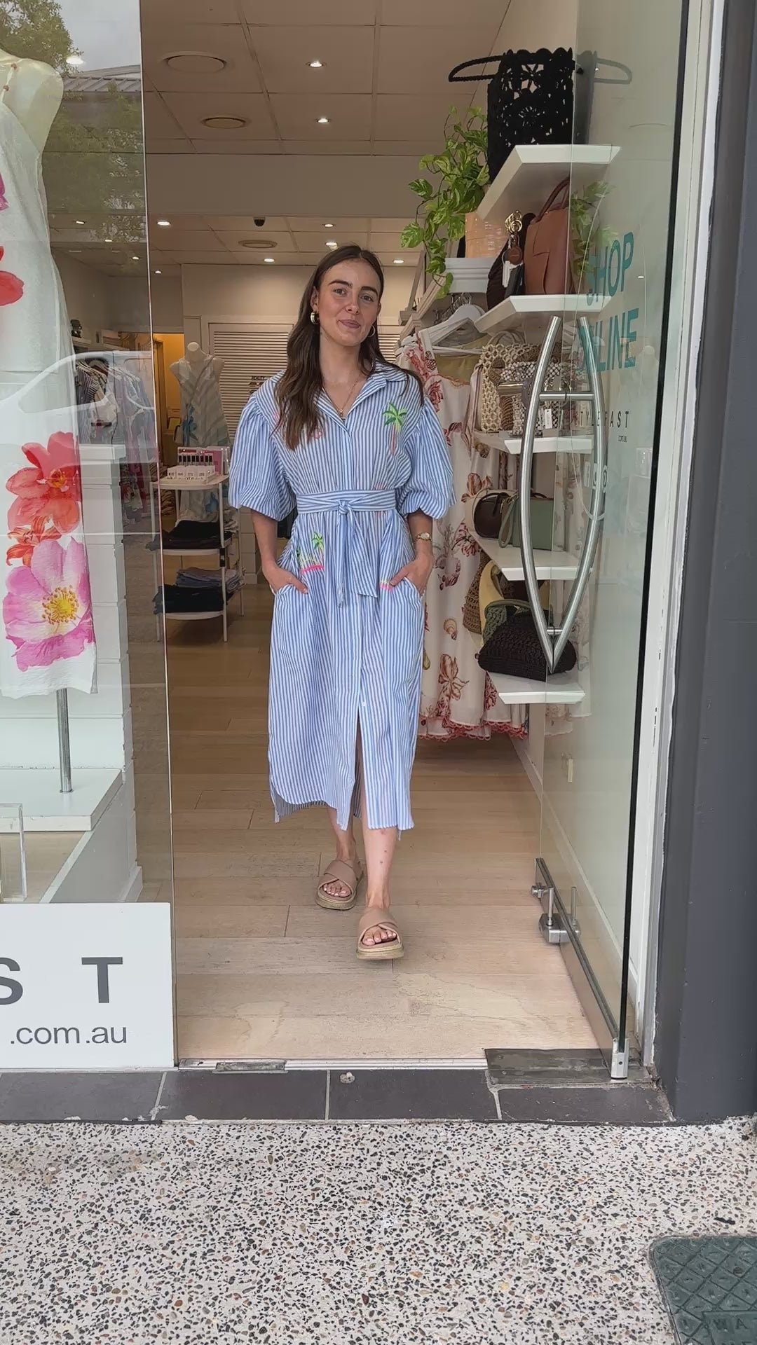 RUBY EMBROIDERED SHIRTDRESS - BLUE/WHITE STRIPE