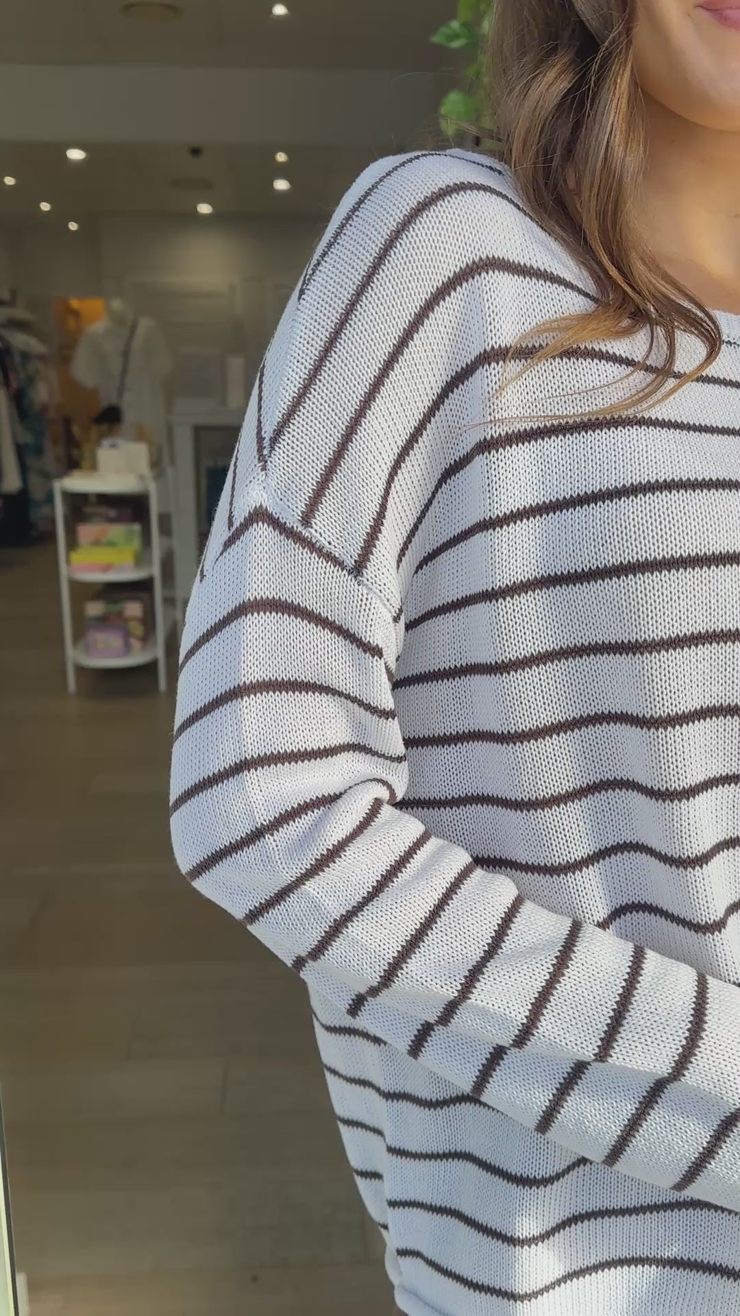 INDI LIGHTWEIGHT L/S KNIT TOP - CHOCOLATE/WHITE STRIPE