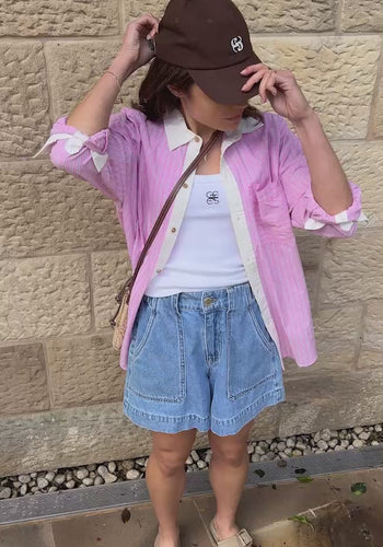 CERES LIFE COTTON PETA OVERSIZED SHIRT - HIBISCUS PINK STRIPE