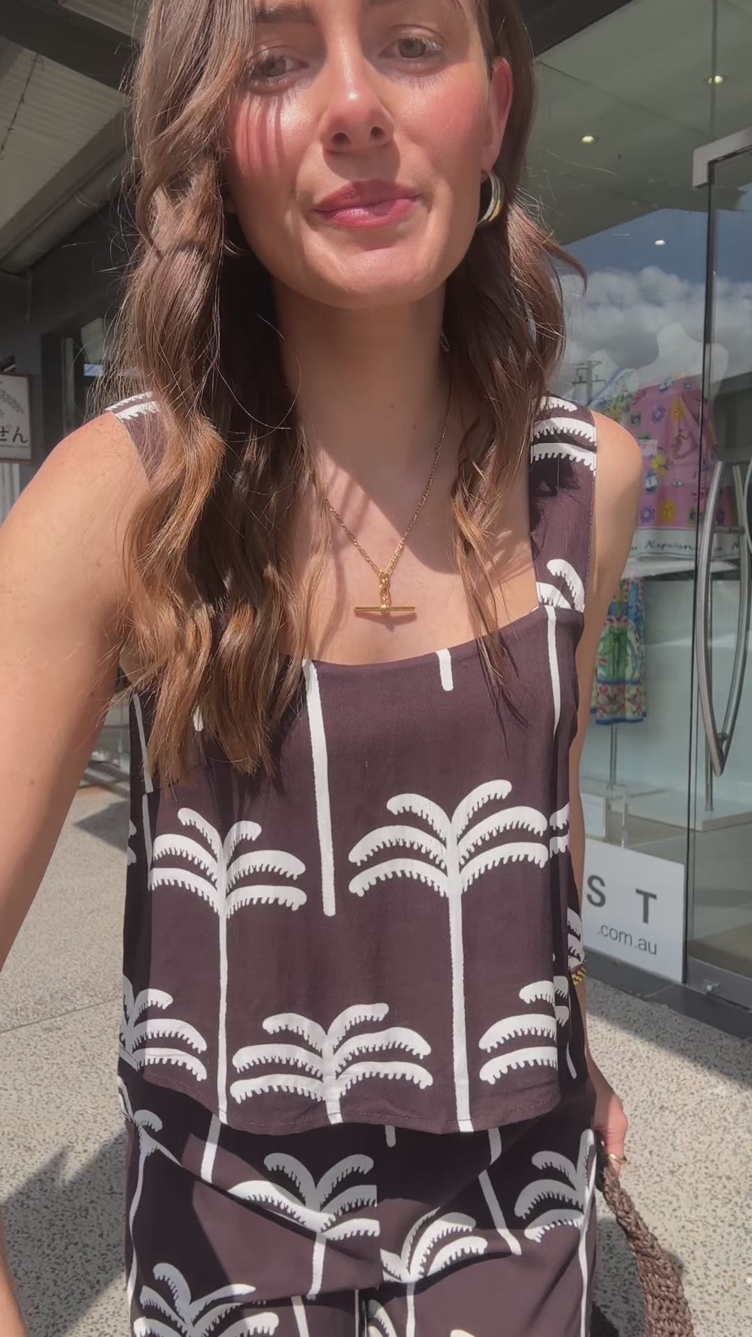 ANIKA JUMPSUIT - CHOCOLATE PALM PRINT