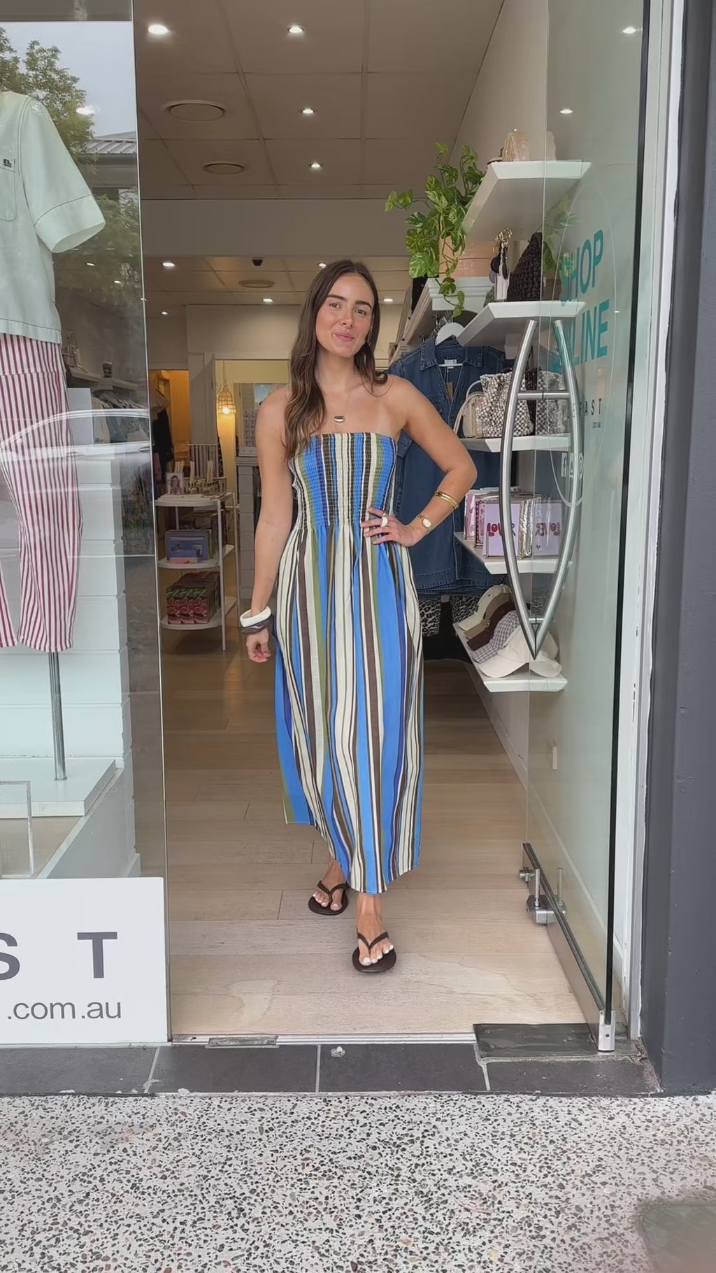 ELODIE STRAPLESS DRESS - COBALT STRIPE